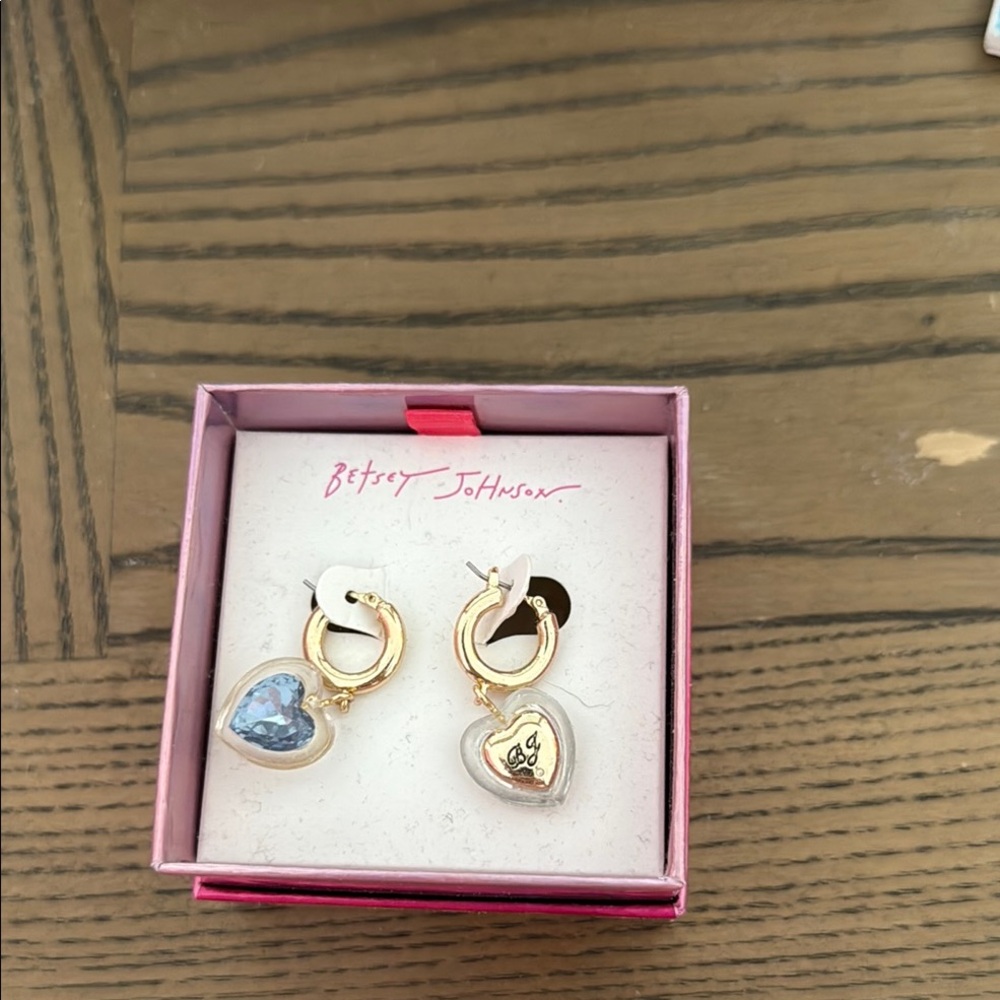 Betsey Johnson Gold and Blue Heart Earrings